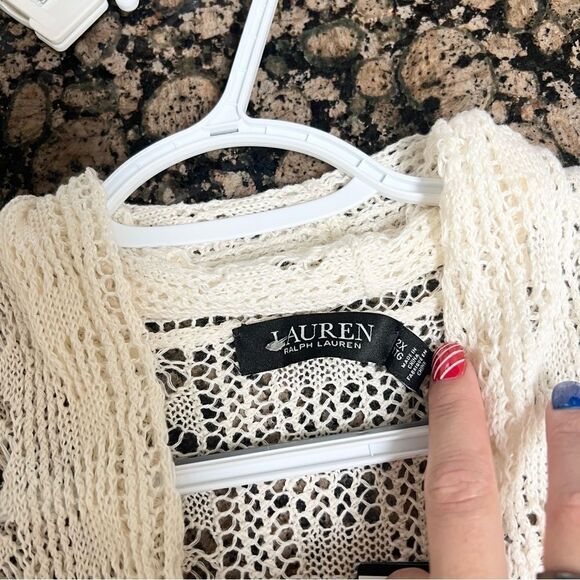 NWT Lauren Ralph Lauren Black Label Biege Linen Long Cardigan Crochet Size 2X - Picture 8 of 8